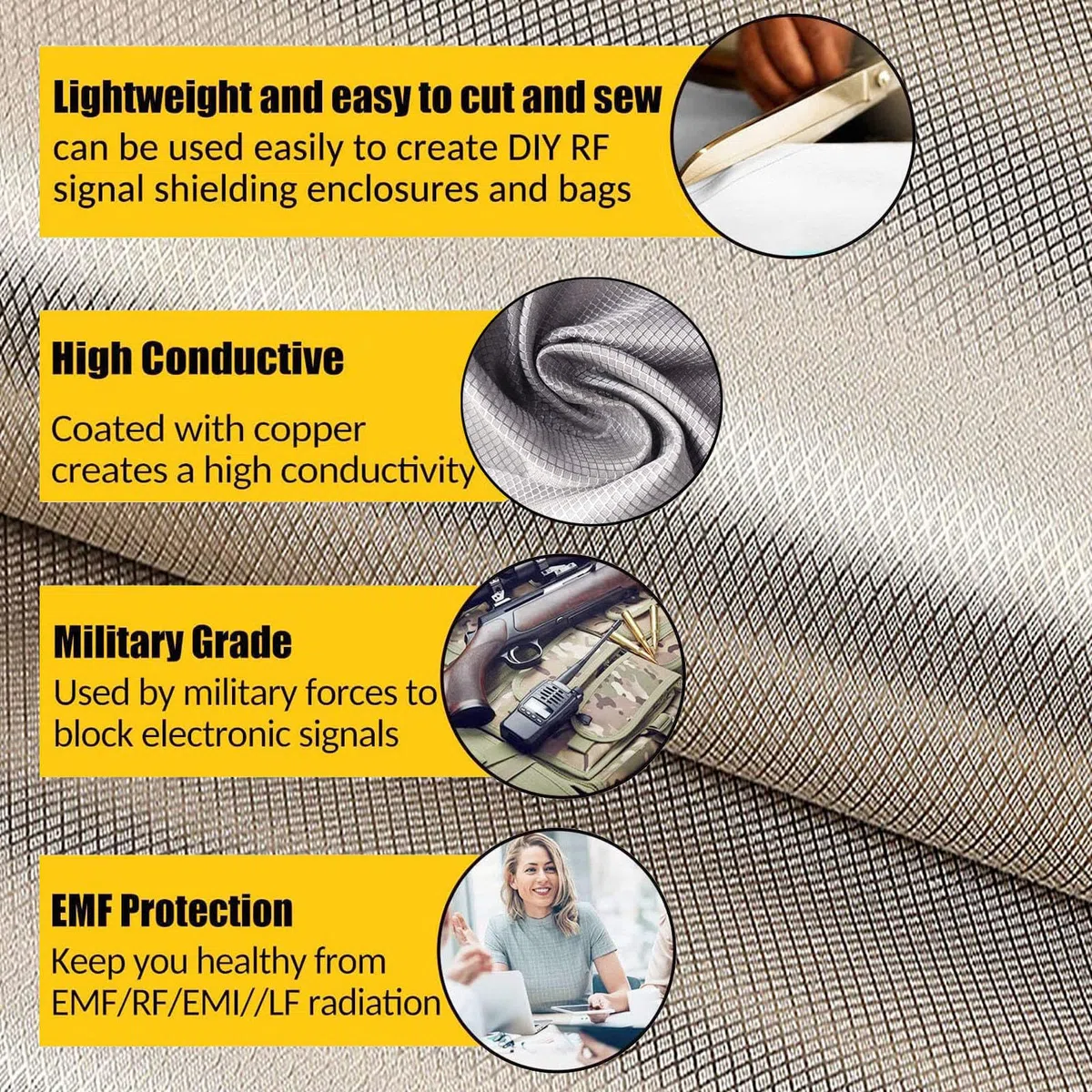 Tissu Faraday | Tissu Faraday Tissu de Protection EMF, Blocage du Tissu de Signal RF Blindage Tissu Conducteur Nickel Cuivre Anti-balayage Tissu de Blindage RFID,silver-6m