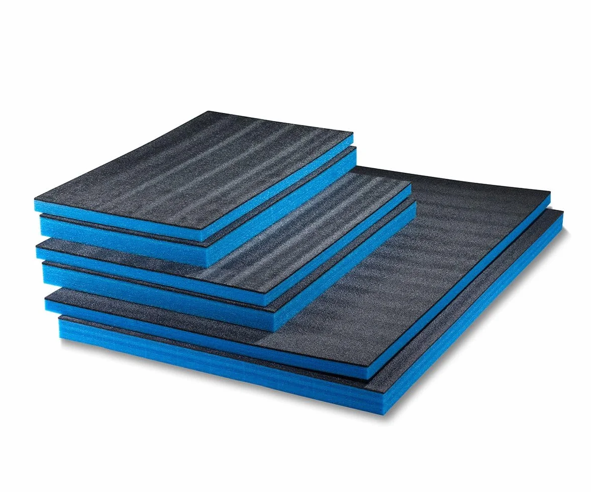 Mousse personnalisable pour boîtes à outils 800 x 600 x 50 mm, 1 pièce, Shadow Foam, Kaizen Foam, Insert à outils, Insert de valise, Mousse multicouche, Bleue & Noir
