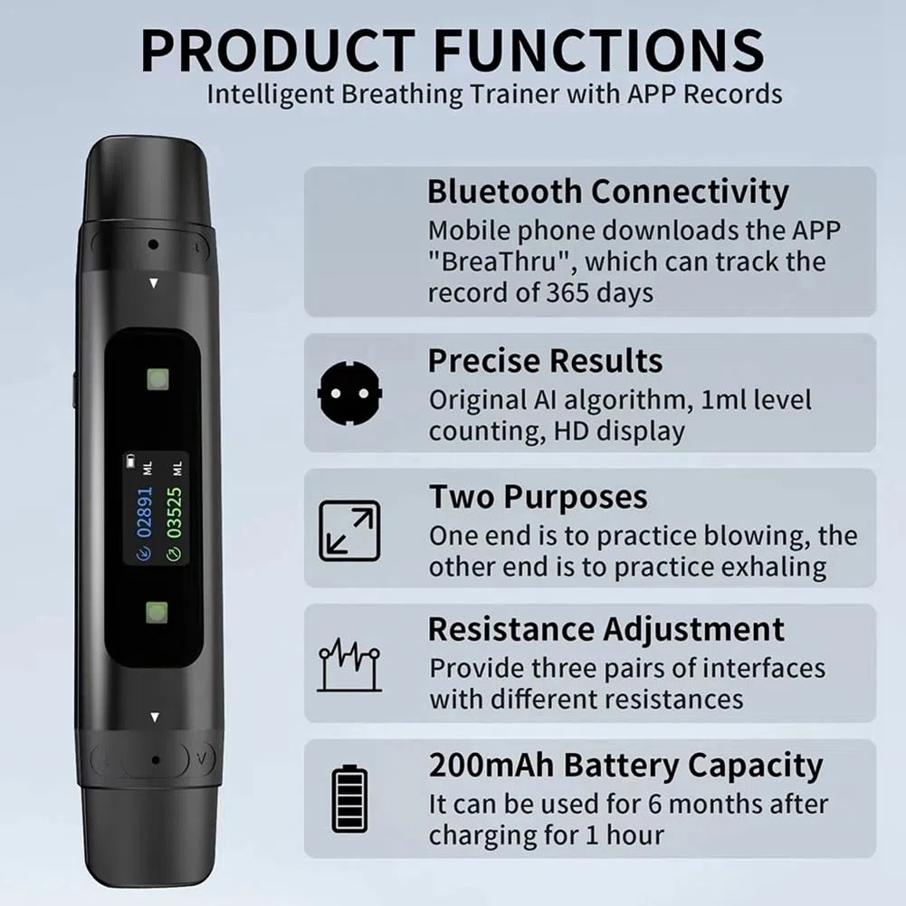 Nouveau Spiromètre Bluetooth pour Téléphone Portable, Équipement de Résistance pour L'Enregistrement des Données, Adapté à L'Entraînement Pulmonaire des Enfants et des Adultes