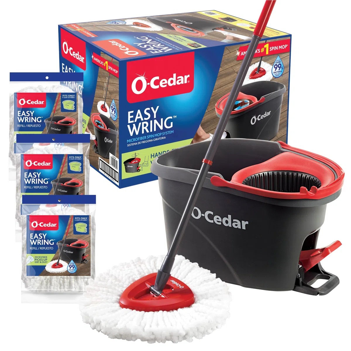 O-Cedar Easywring Ensemble Comprenant Un Balai serpillère en Microfibre, Un Seau de Nettoyage pour sols et 3 recharges supplémentaires