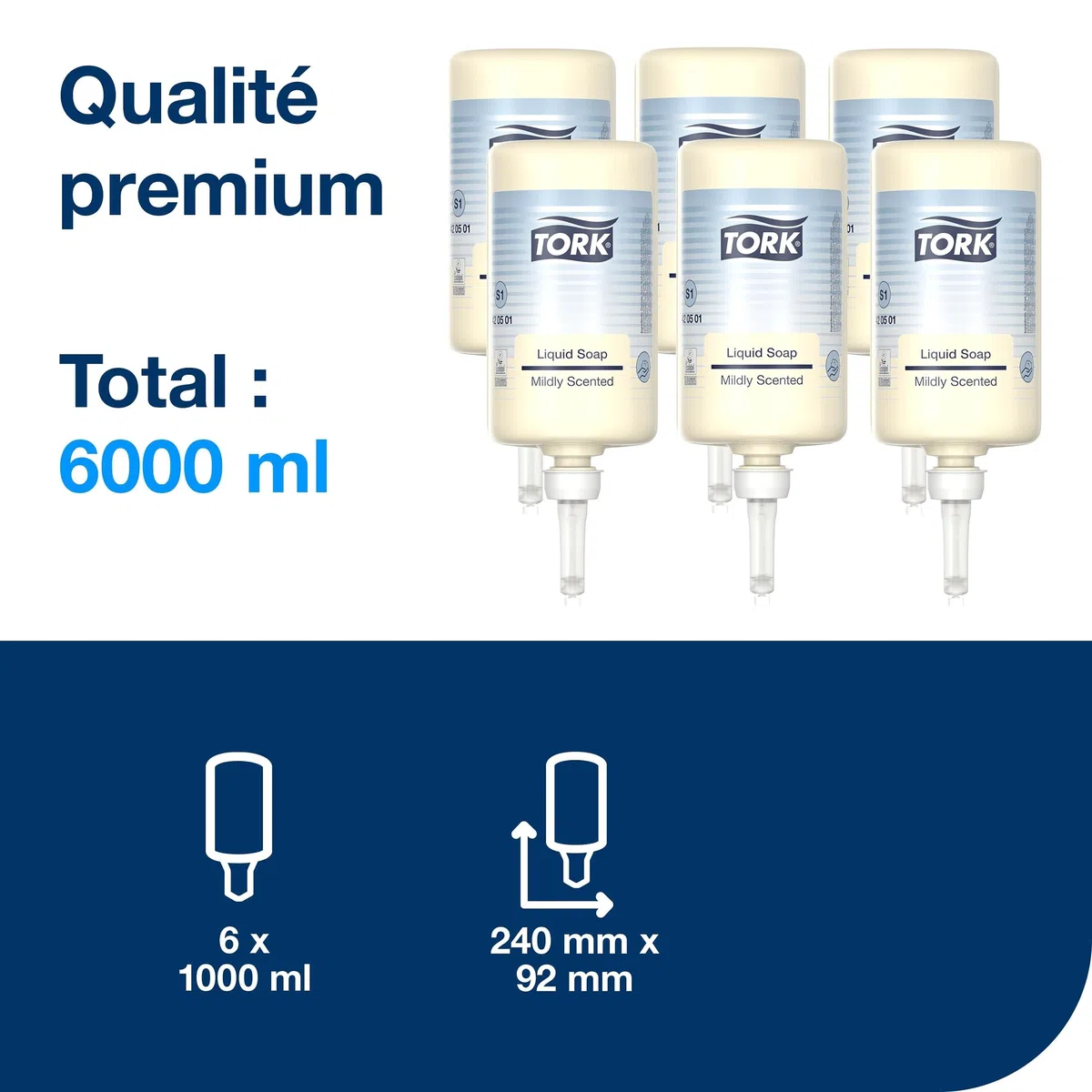 Tork Savon liquide Mains - Senteur douce S1, parfum frais, 6 x 1000 ml, 420501