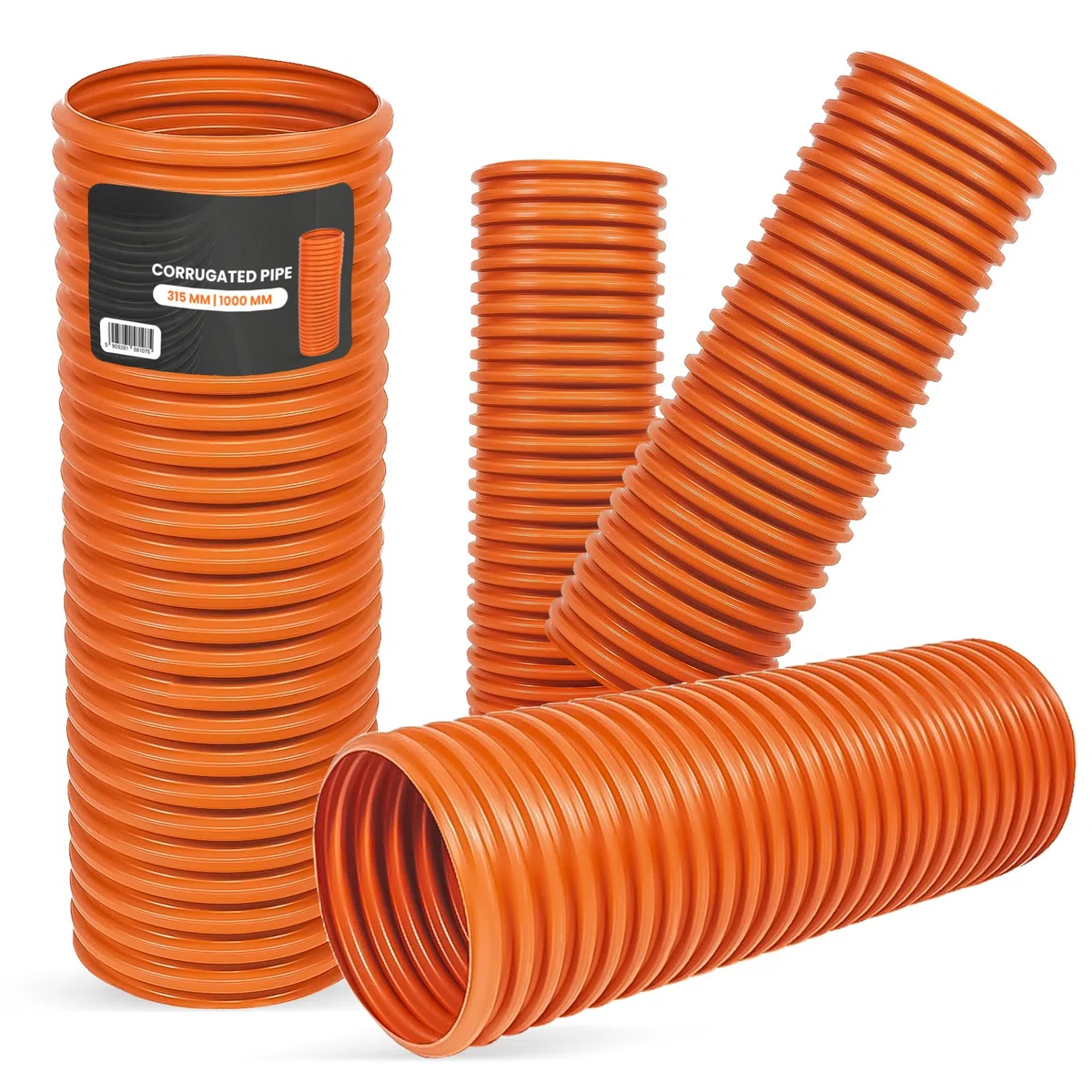 Instalguru Tuyau d'égout ondulé DN315 kg - Orange - Polypropylène - Longueur : 1000 mm